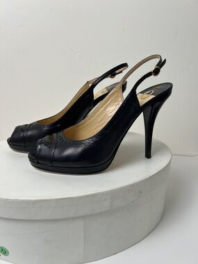 O JOUR  Black Leather Slingback Platform Sandals Heels Pumps Italy Size 37.5